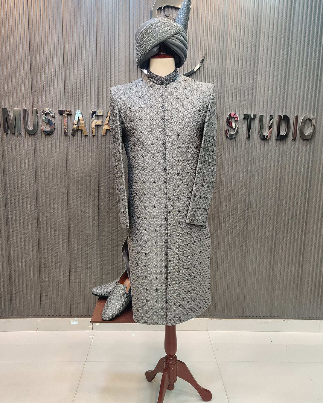 Silver Grey Handwork Sherwani