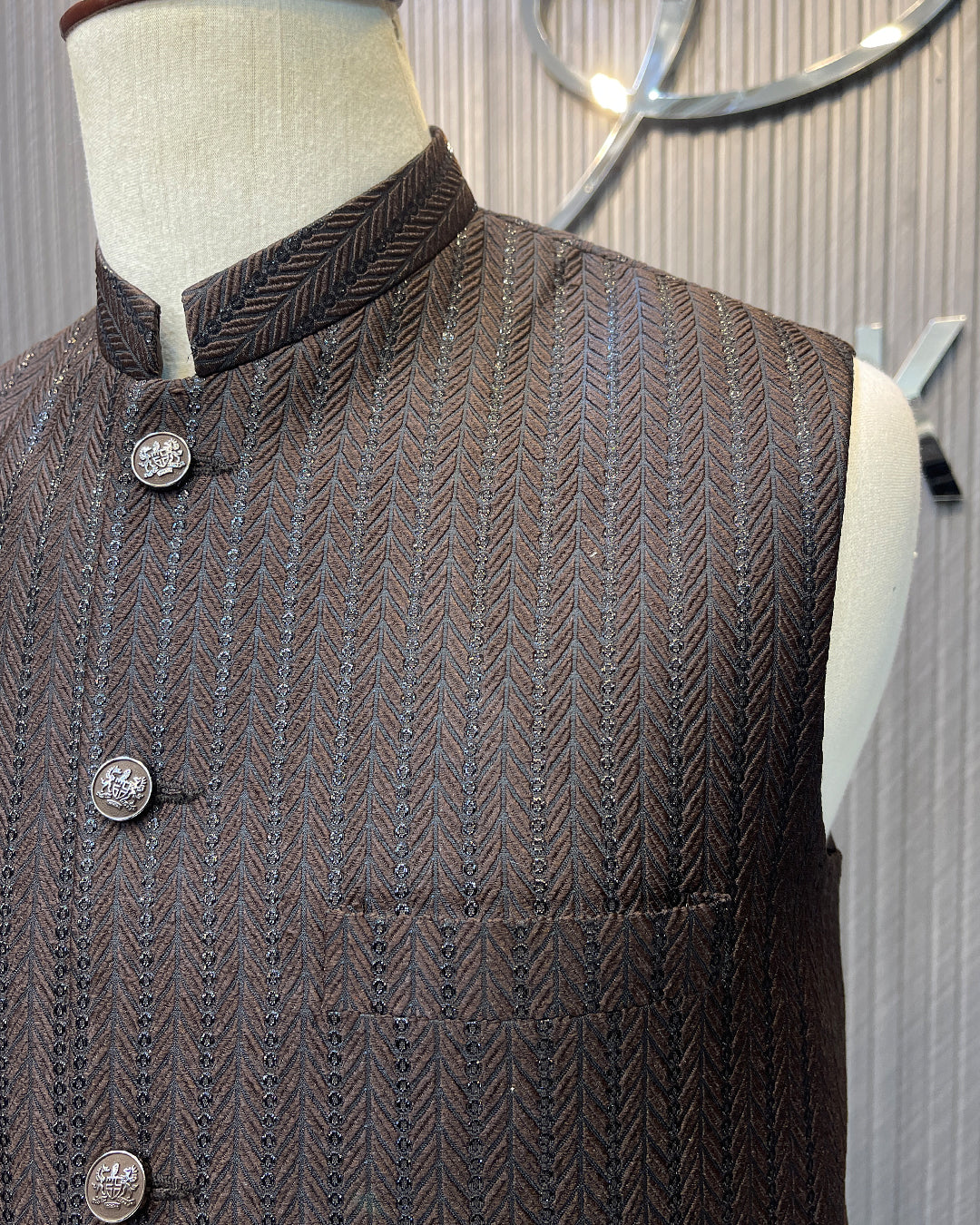 Dark Brown Handwork Waistcoat – Premium Men’s Traditional Wear
