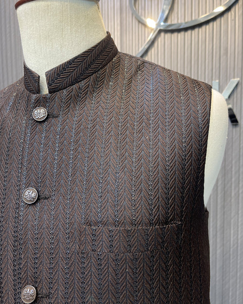 Dark Brown Handwork Waistcoat – Premium Men’s Traditional Wear