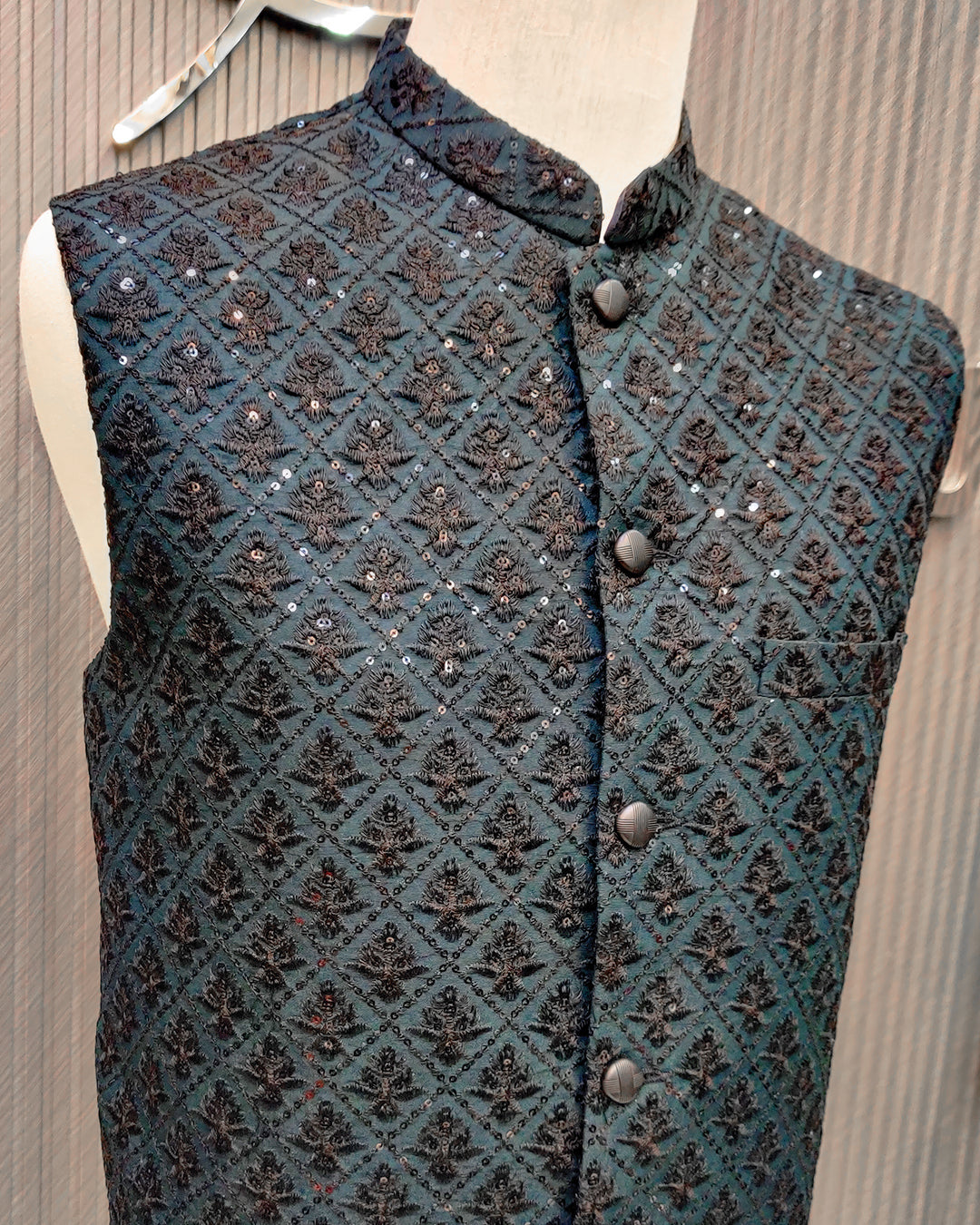 Teal Blue Embroidered Waistcoat