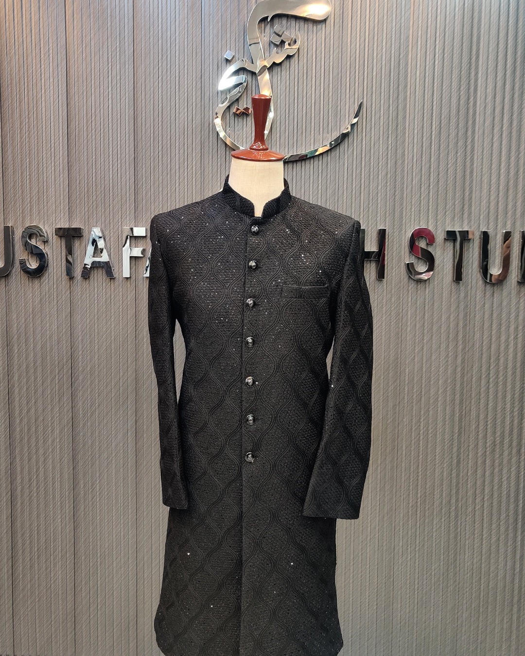 Black Textured Sherwani | Premium Men’s Formal Wear