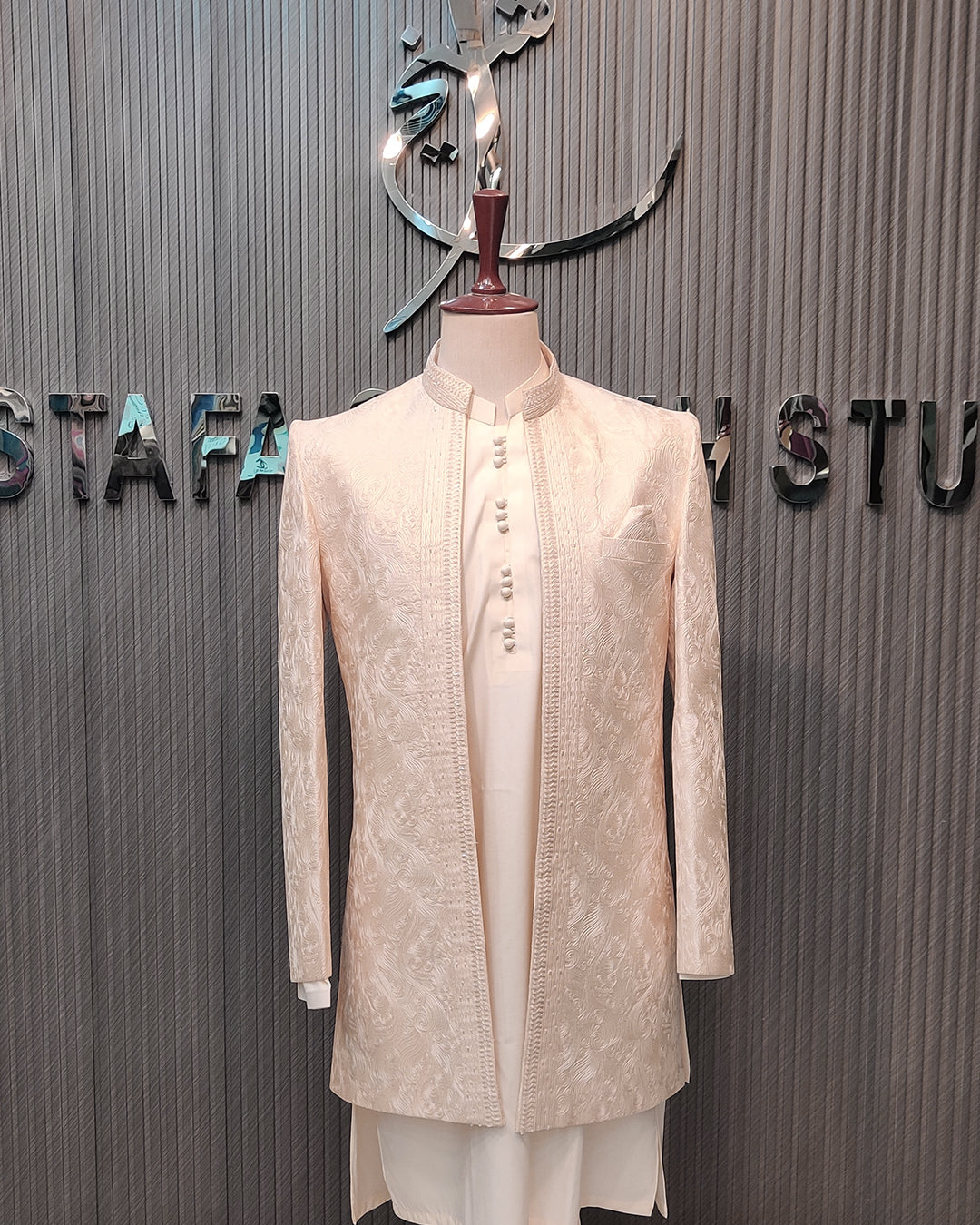 Ivory Regal Embroidered Open Sherwani
