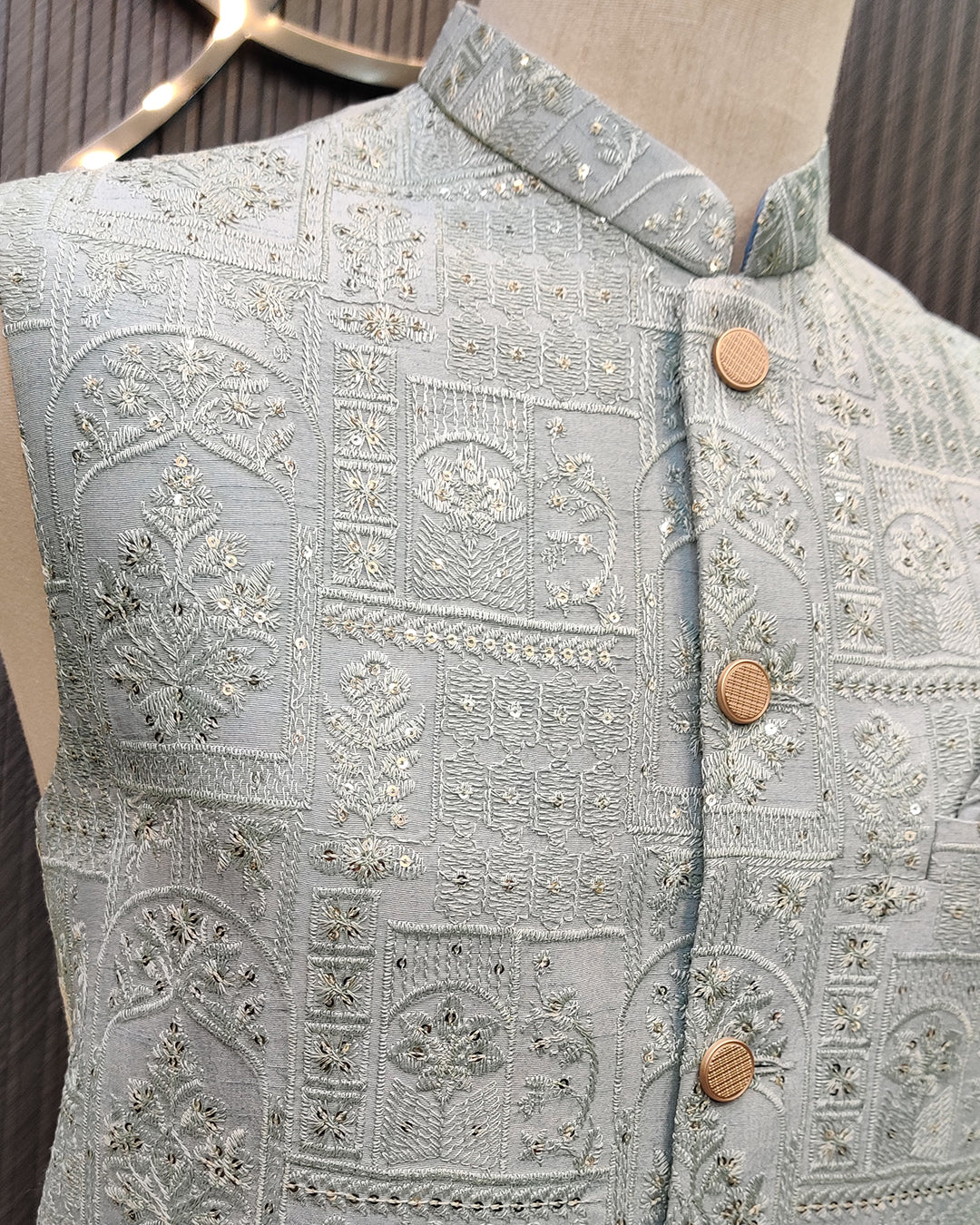 Frosy Blue Embroidered Waistcoat with Kurta Pajama