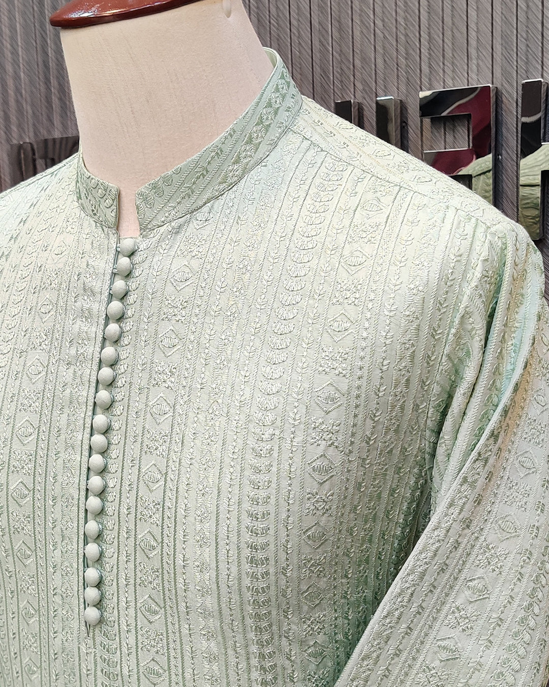Mint Green Textured Kurta Pajama – Premium Men’s Traditional Wear