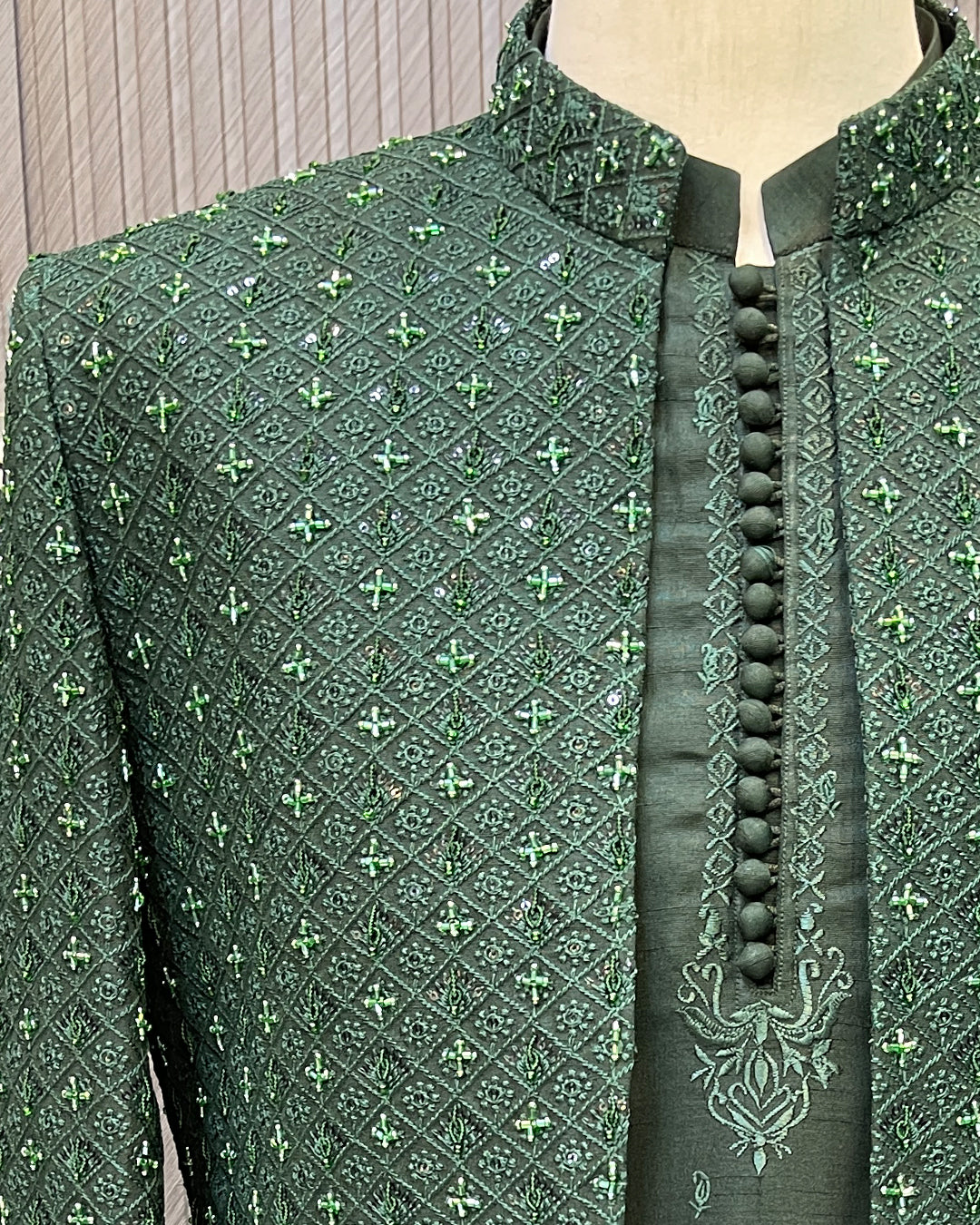 Full Green Embroidered Prince Coat – Premium Men’s Traditional Wear