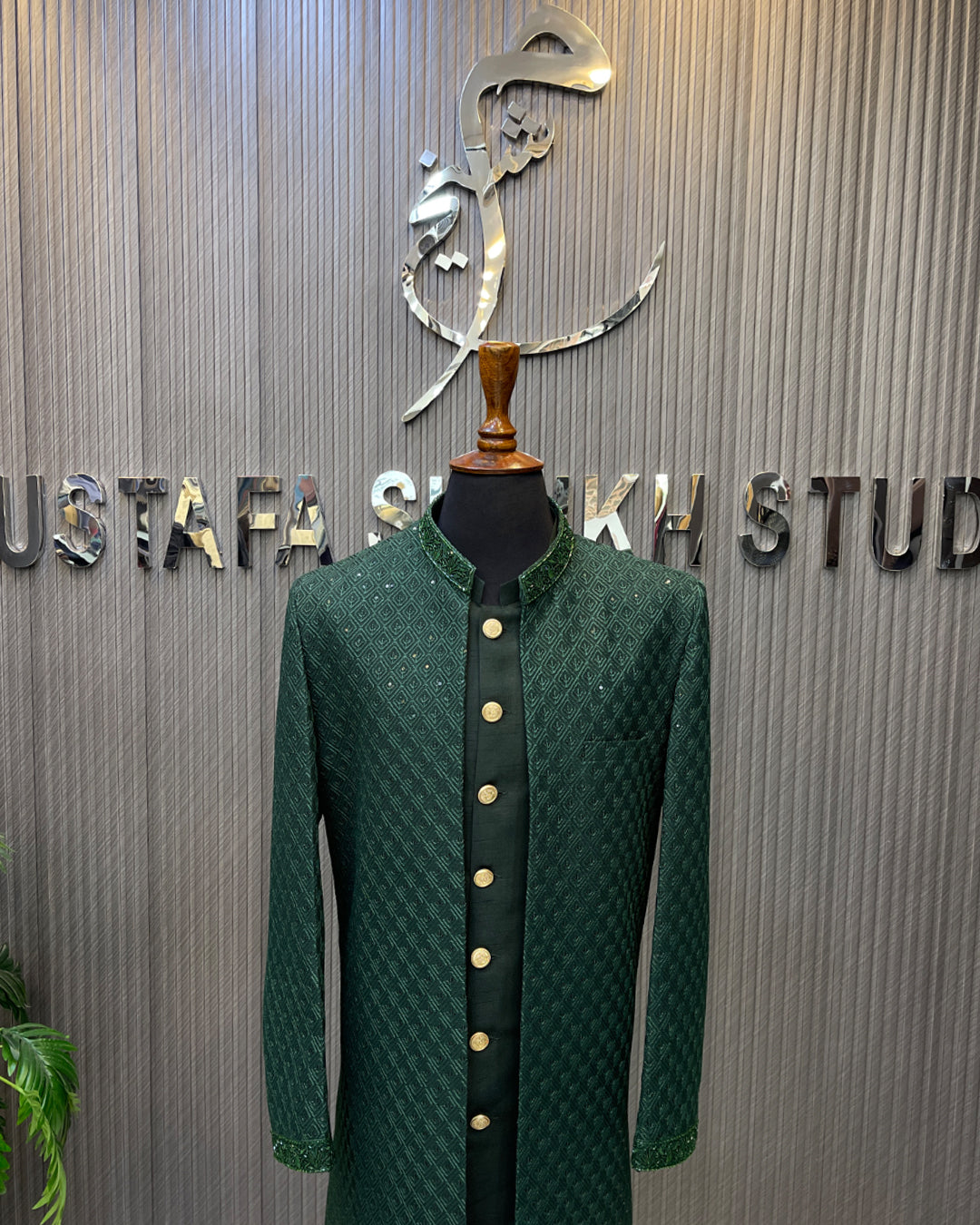 Deep Emerald Green Embroidered Sherwani