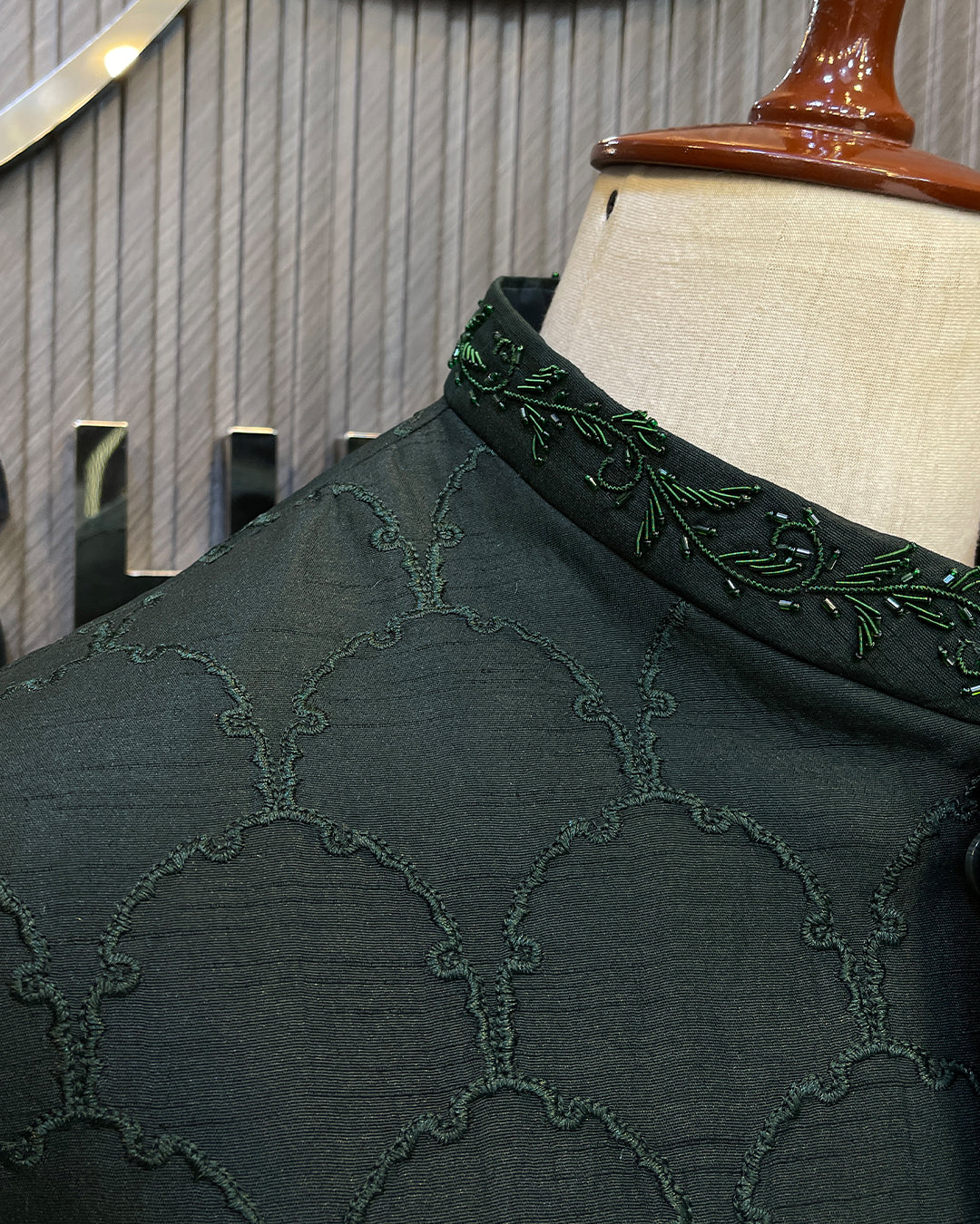 Dark Green Floral Embroidered Waistcoat – Premium Men’s Traditional Wear
