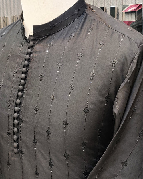 Black Textured Kurta Pajama – Premium Men’s Traditional Wear