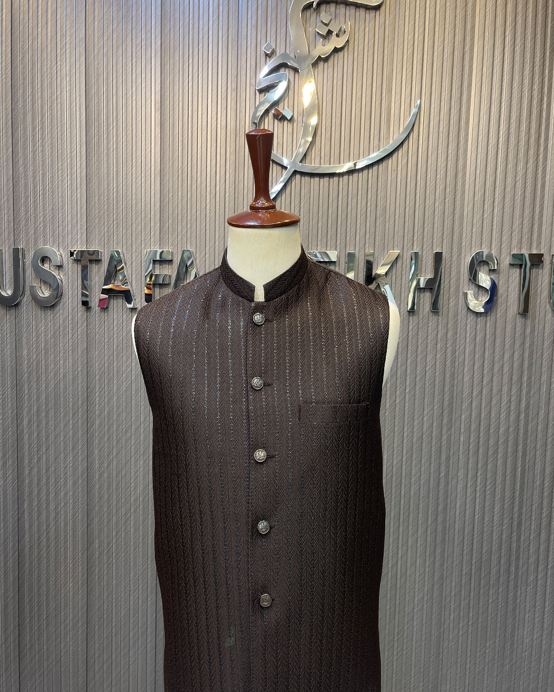 Dark Brown Handwork Waistcoat – Premium Men’s Traditional Wear