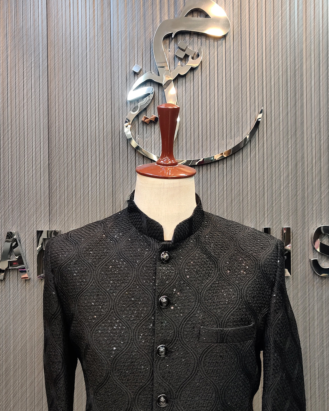 Black Textured Sherwani | Premium Men’s Formal Wear