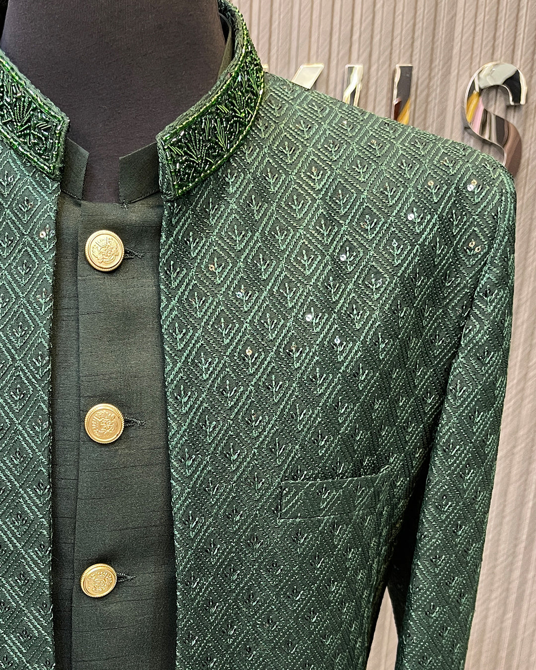 Deep Emerald Green Embroidered Sherwani