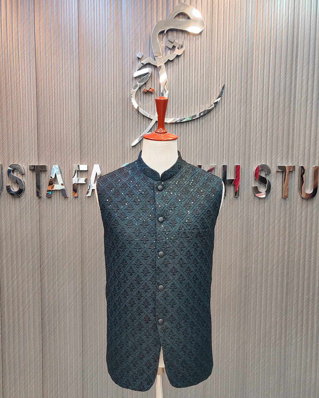 Teal Blue Embroidered Waistcoat