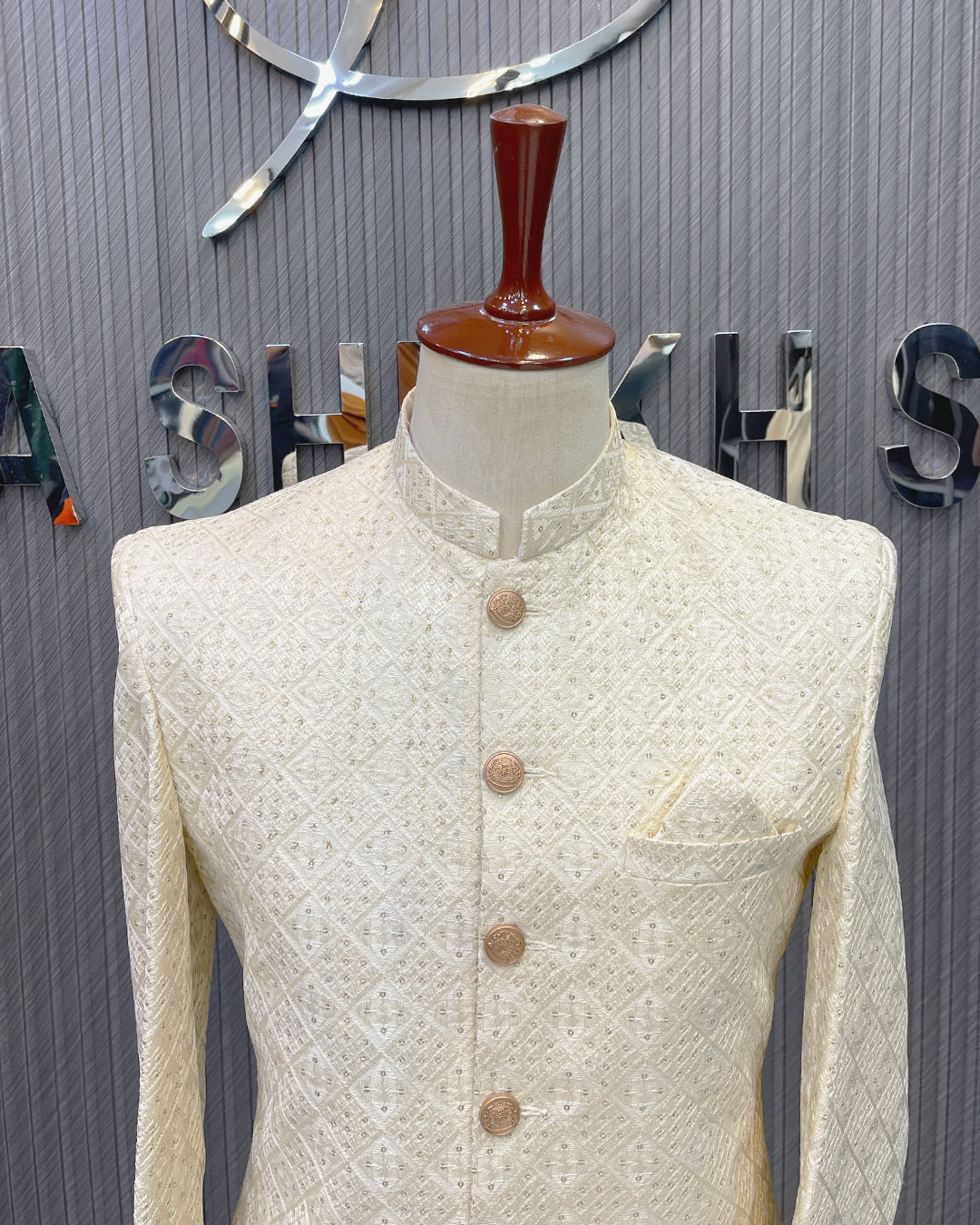 Ivory Textured Prince Coat