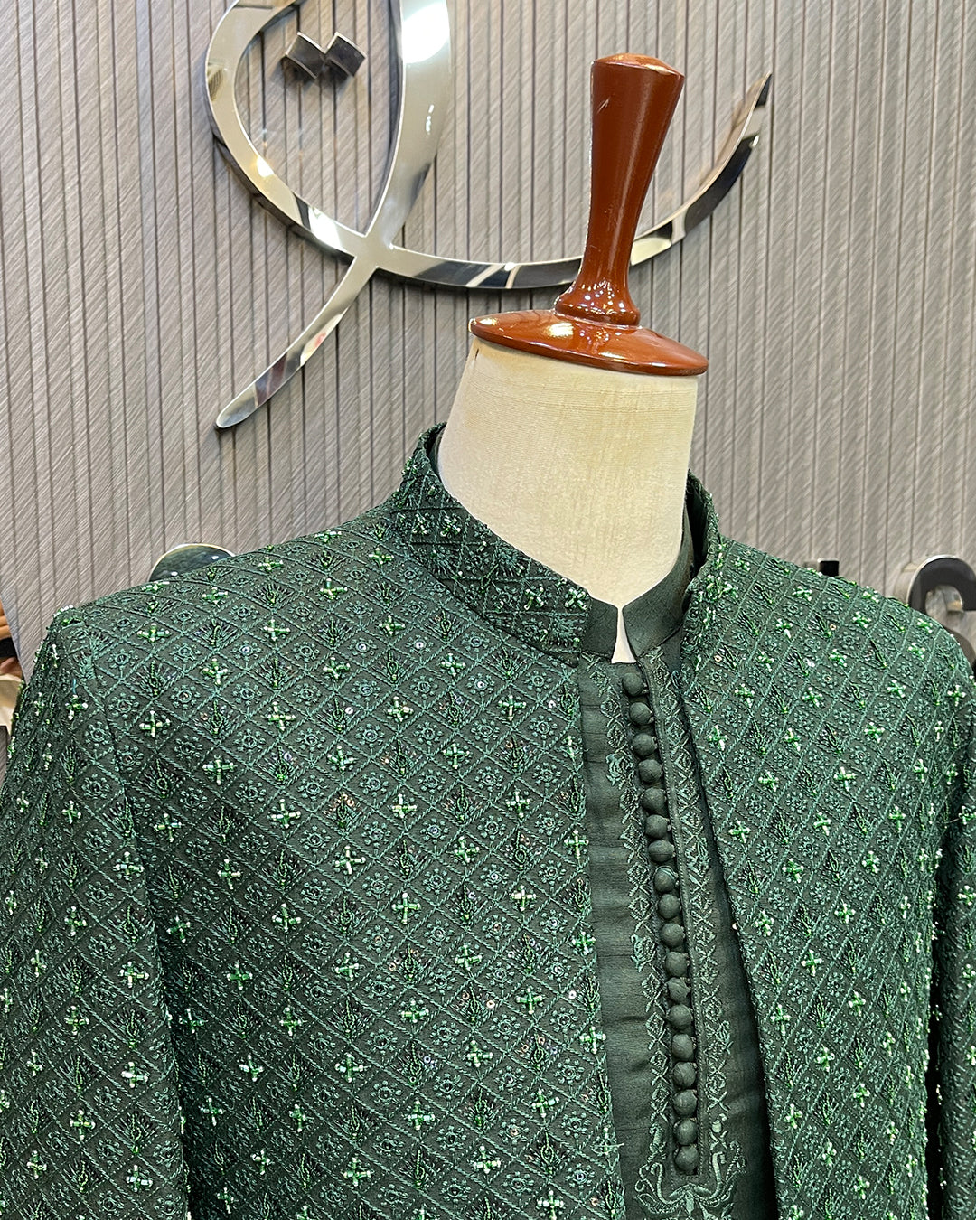 Full Green Embroidered Prince Coat – Premium Men’s Traditional Wear