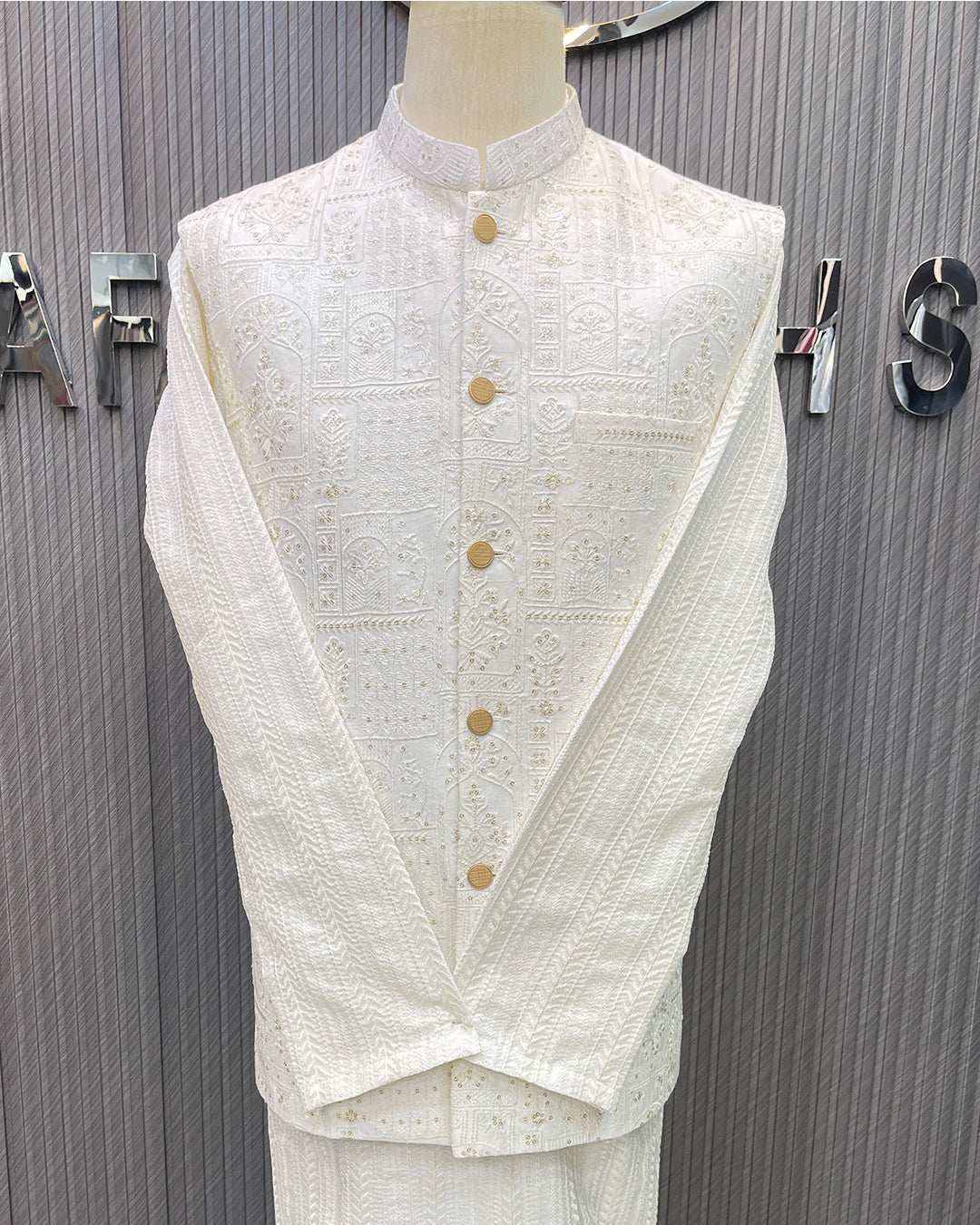 White Embroidered Waistcoat with Kurta Pajama