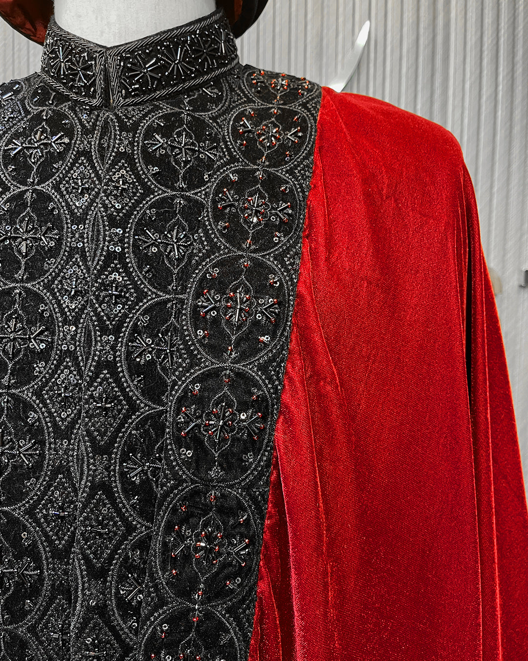 Black Royal Groom Sherwani with Maroon Shawl