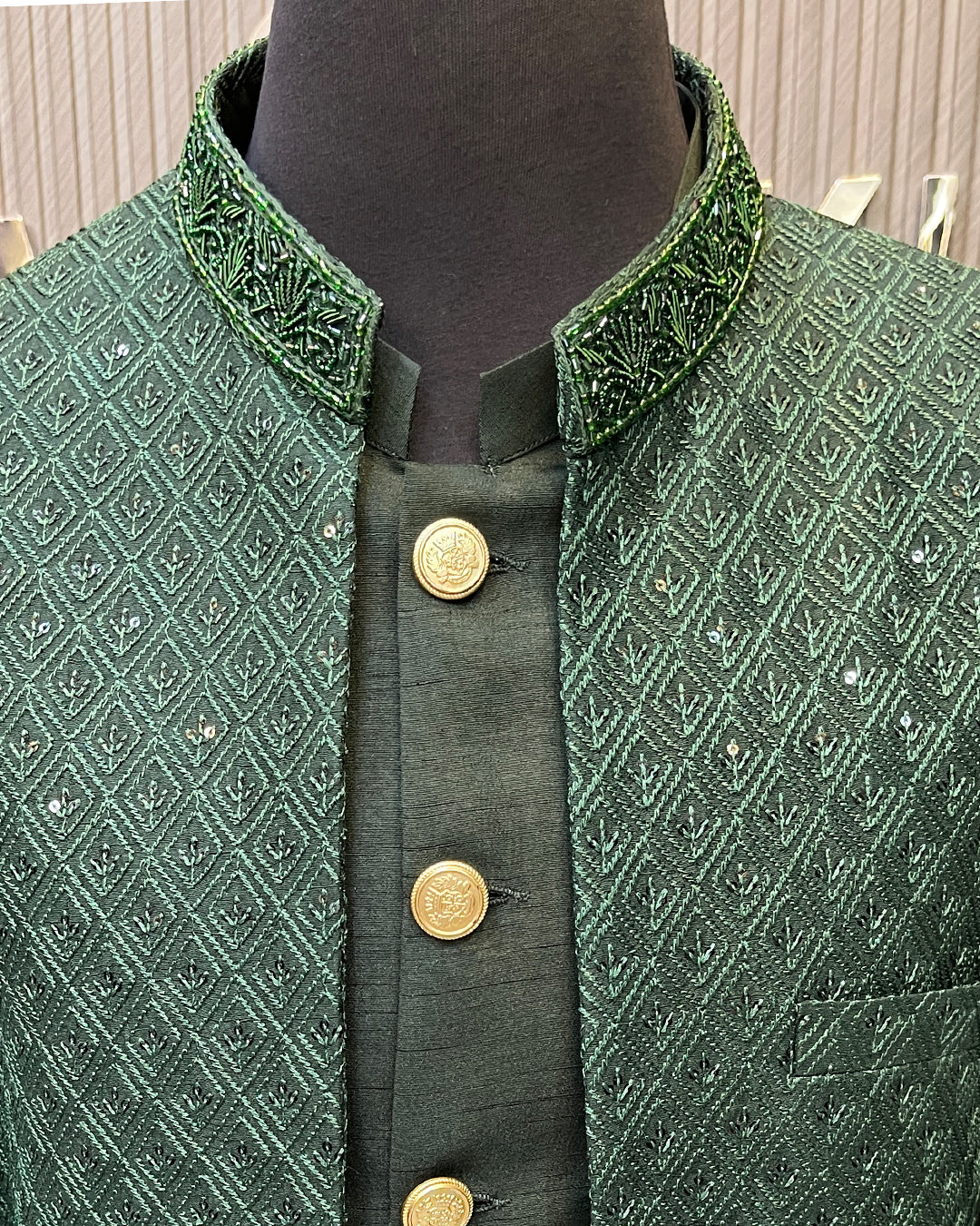 Deep Emerald Green Embroidered Sherwani