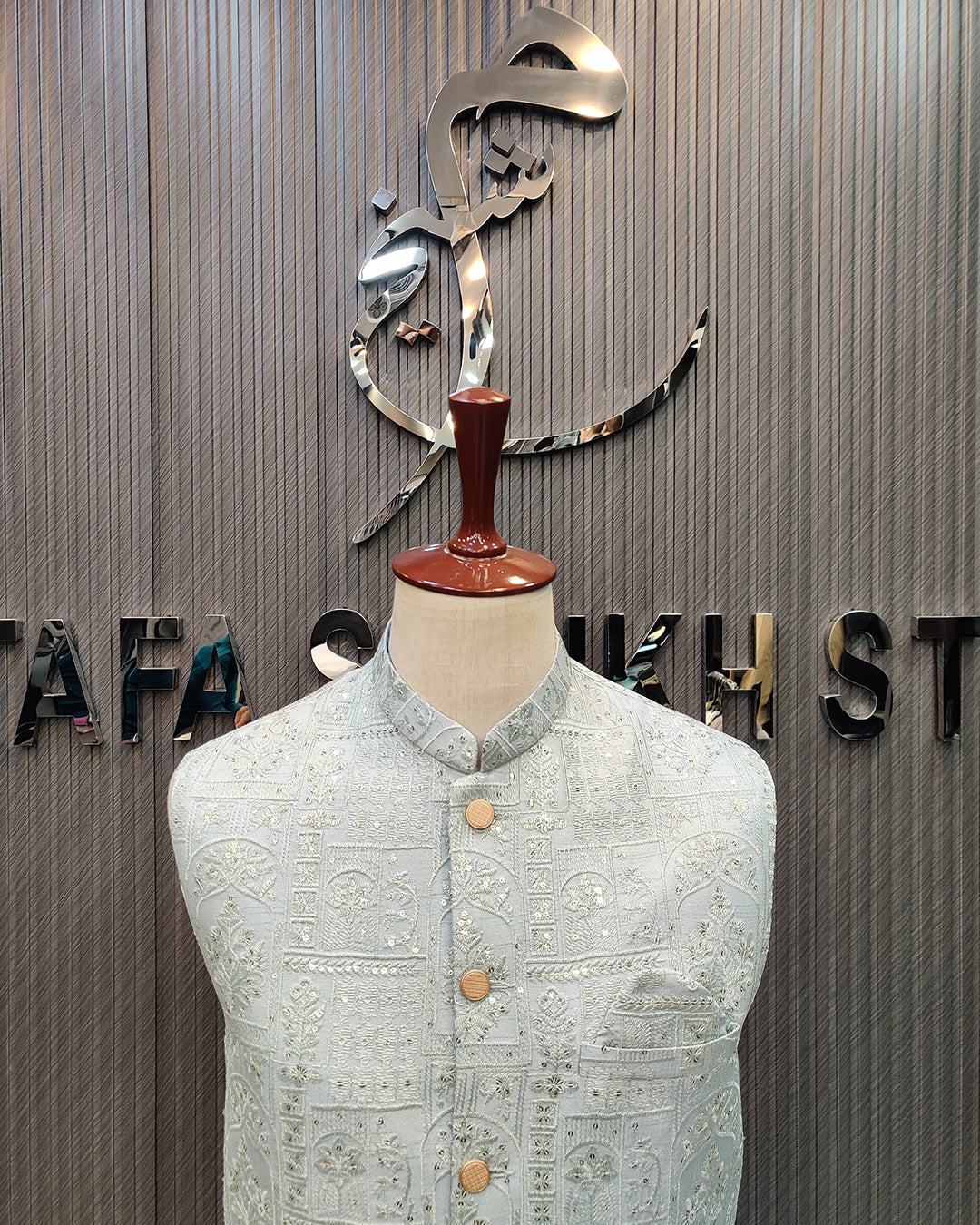 Frosy Blue Embroidered Waistcoat with Kurta Pajama