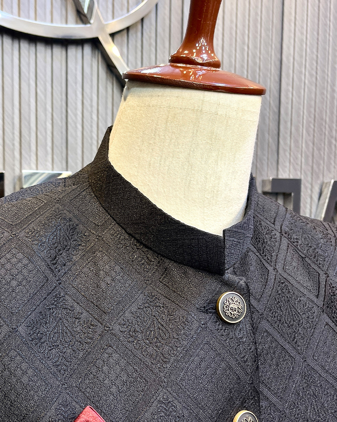 Black Textured Sherwani – Premium Embroidered Men’s Sherwani