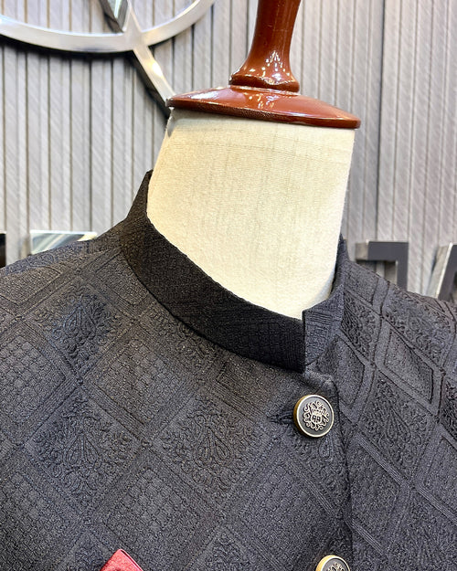 Black Textured Sherwani – Premium Embroidered Men’s Sherwani