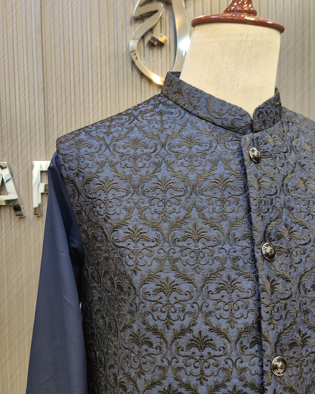 Navy Blue Embroidered Waistcoat – Premium Men’s Traditional Wear