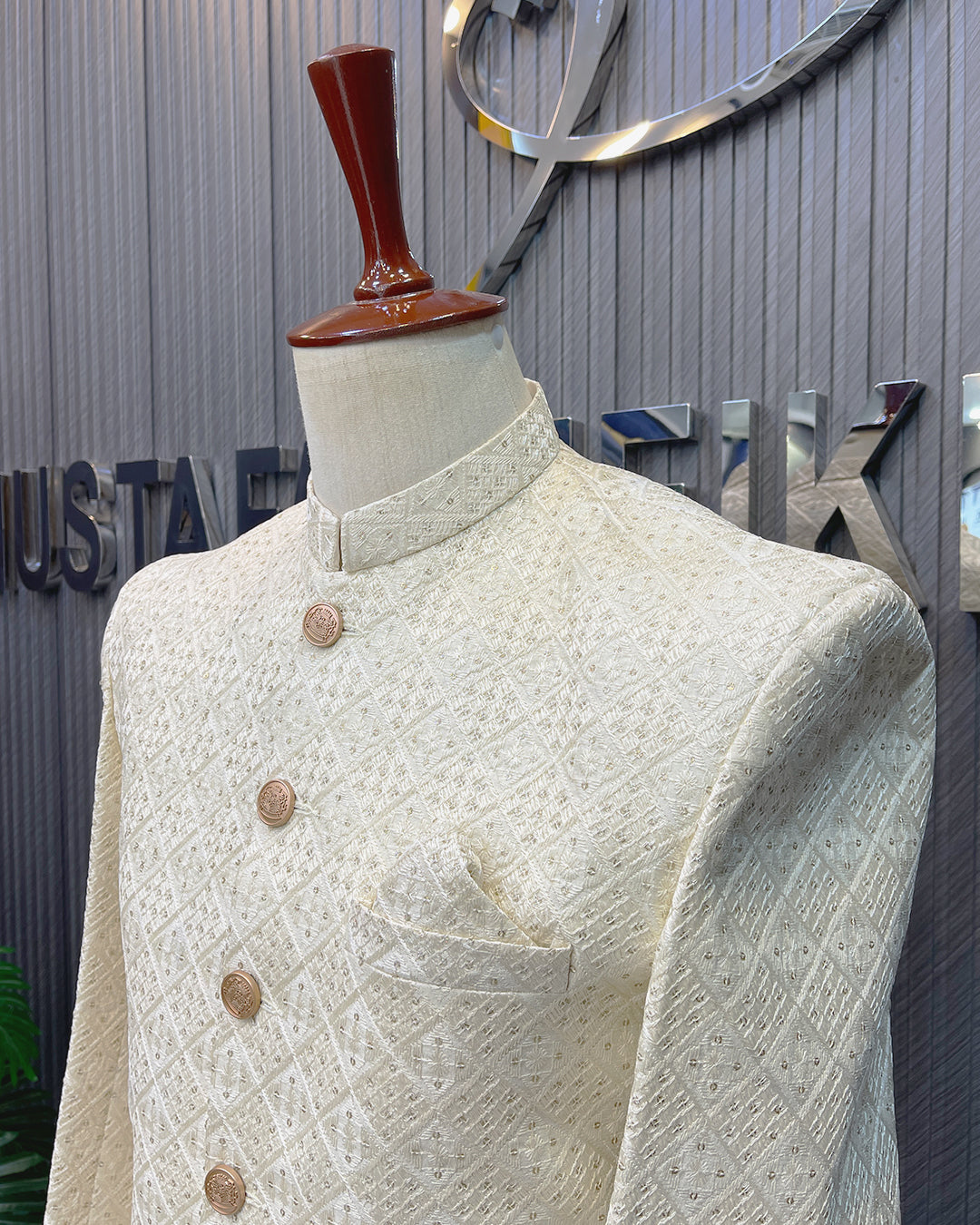 Ivory Textured Prince Coat