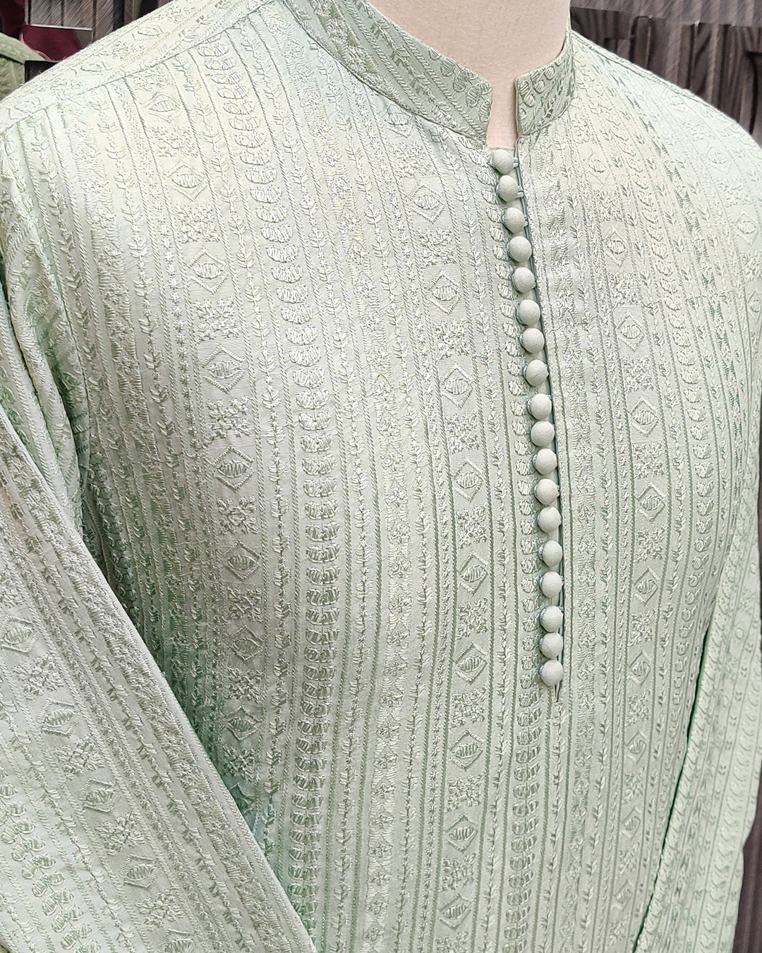 Mint Green Textured Kurta Pajama – Premium Men’s Traditional Wear