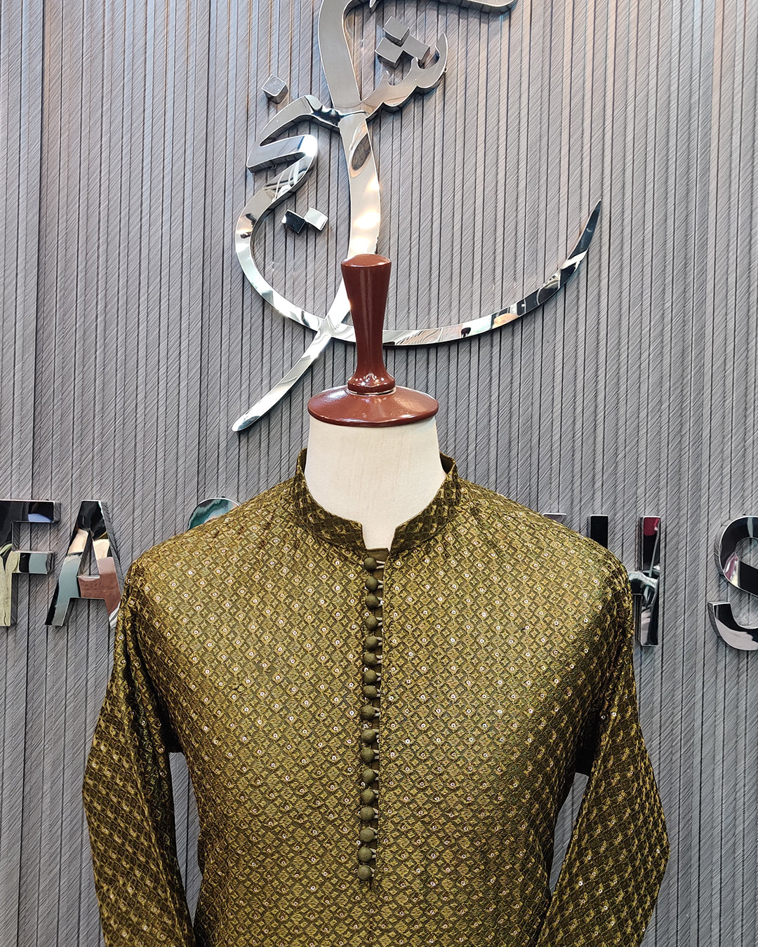 Olive Green Jacquard Kurta Pajama – Premium Men’s Traditional Wear