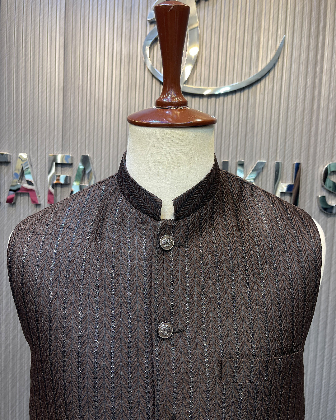 Dark Brown Handwork Waistcoat – Premium Men’s Traditional Wear