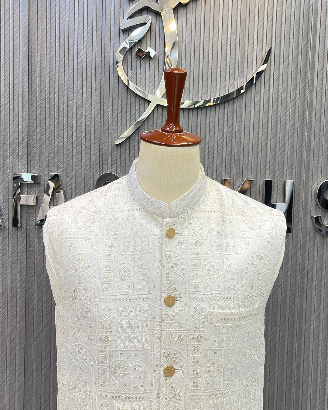 White Embroidered Waistcoat with Kurta Pajama