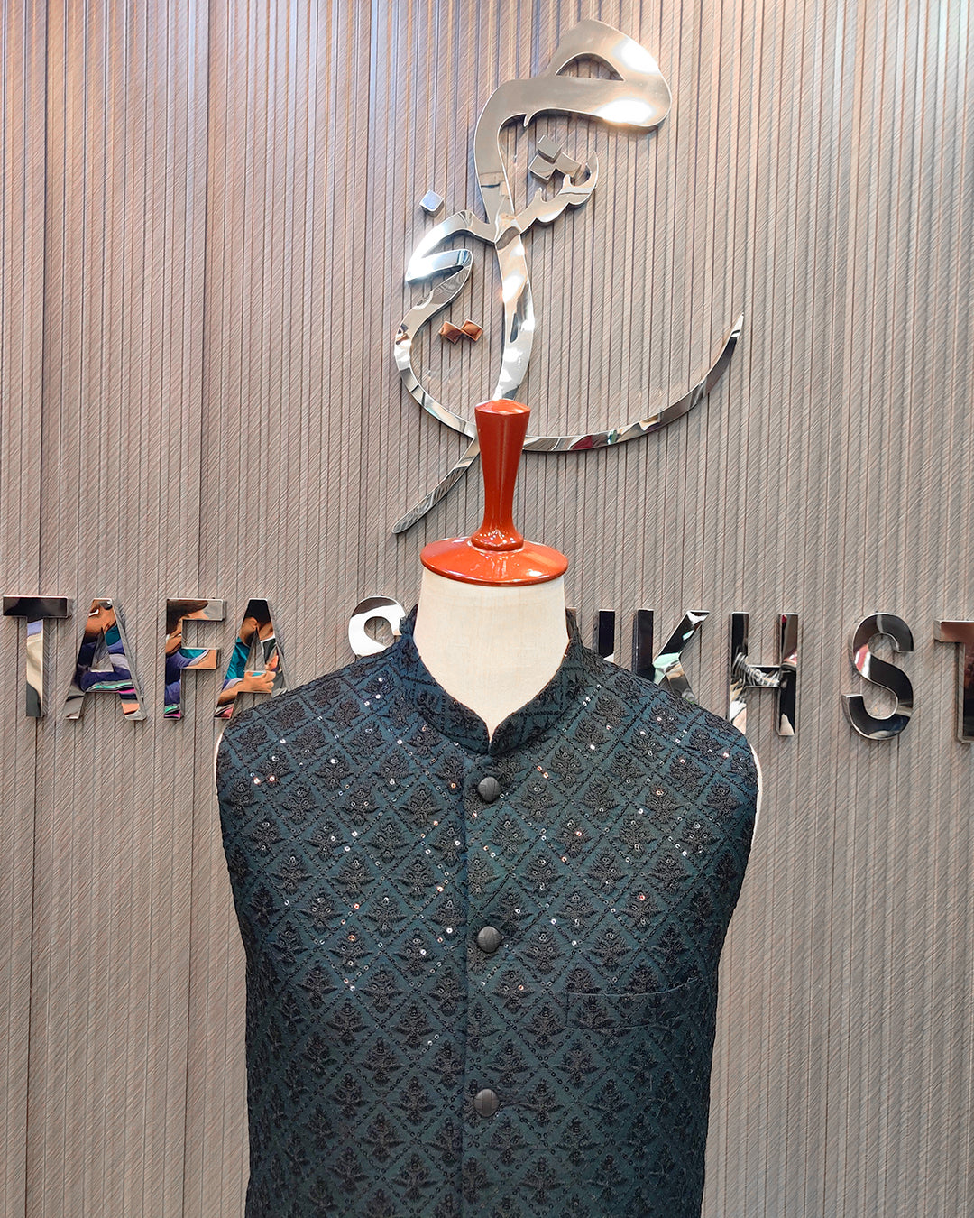 Teal Blue Embroidered Waistcoat