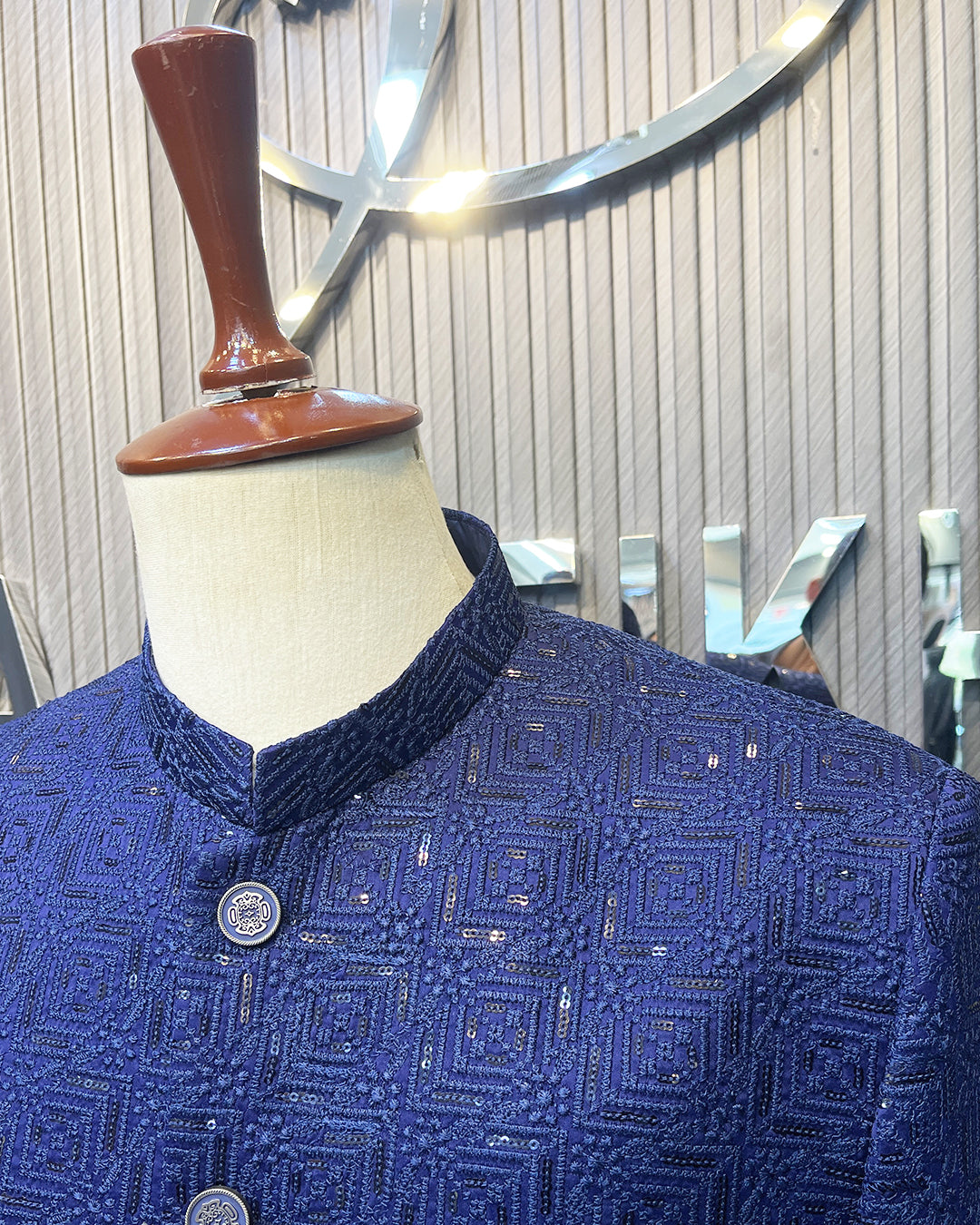 Royal Navy Blue Textured Prince Coat