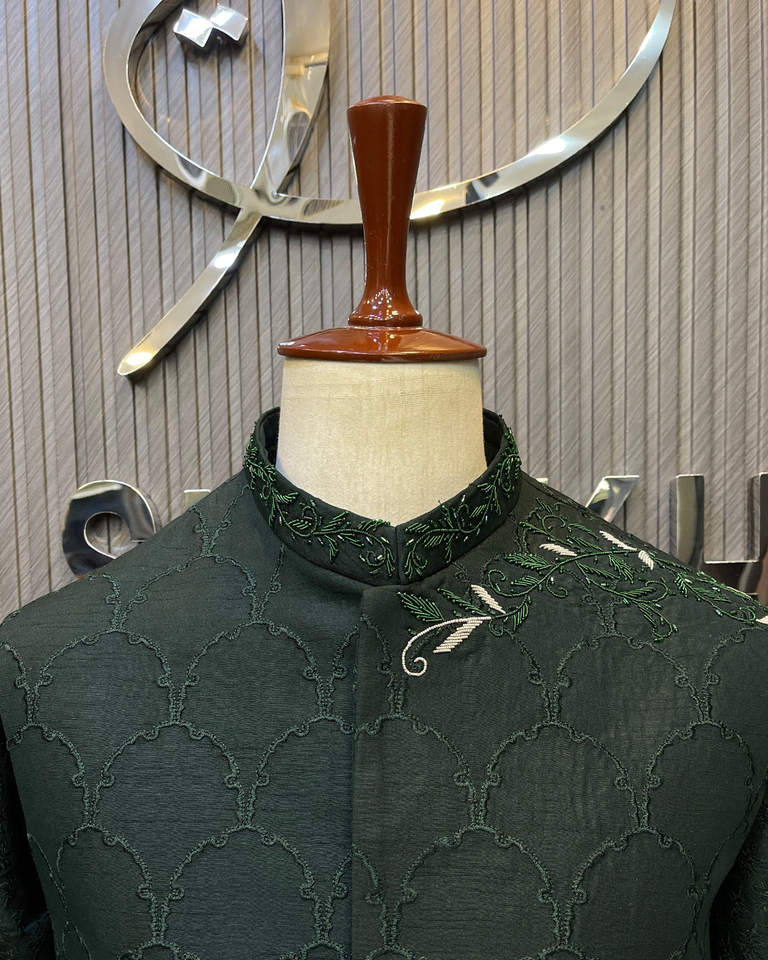 Dark Green Floral Embroidered Waistcoat – Premium Men’s Traditional Wear