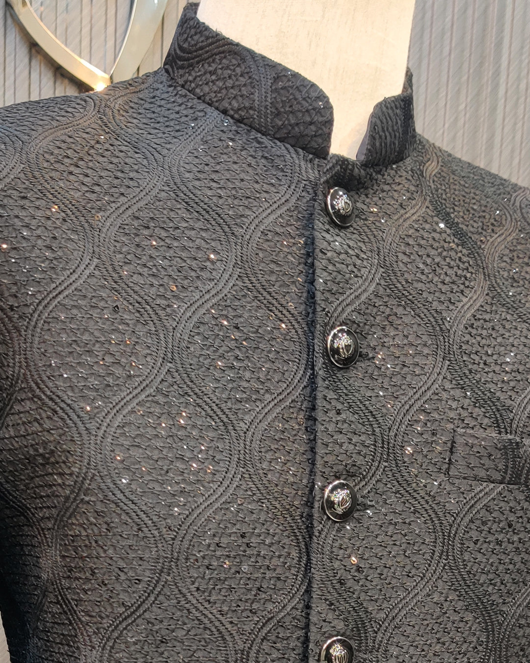 Black Textured Sherwani | Premium Men’s Formal Wear