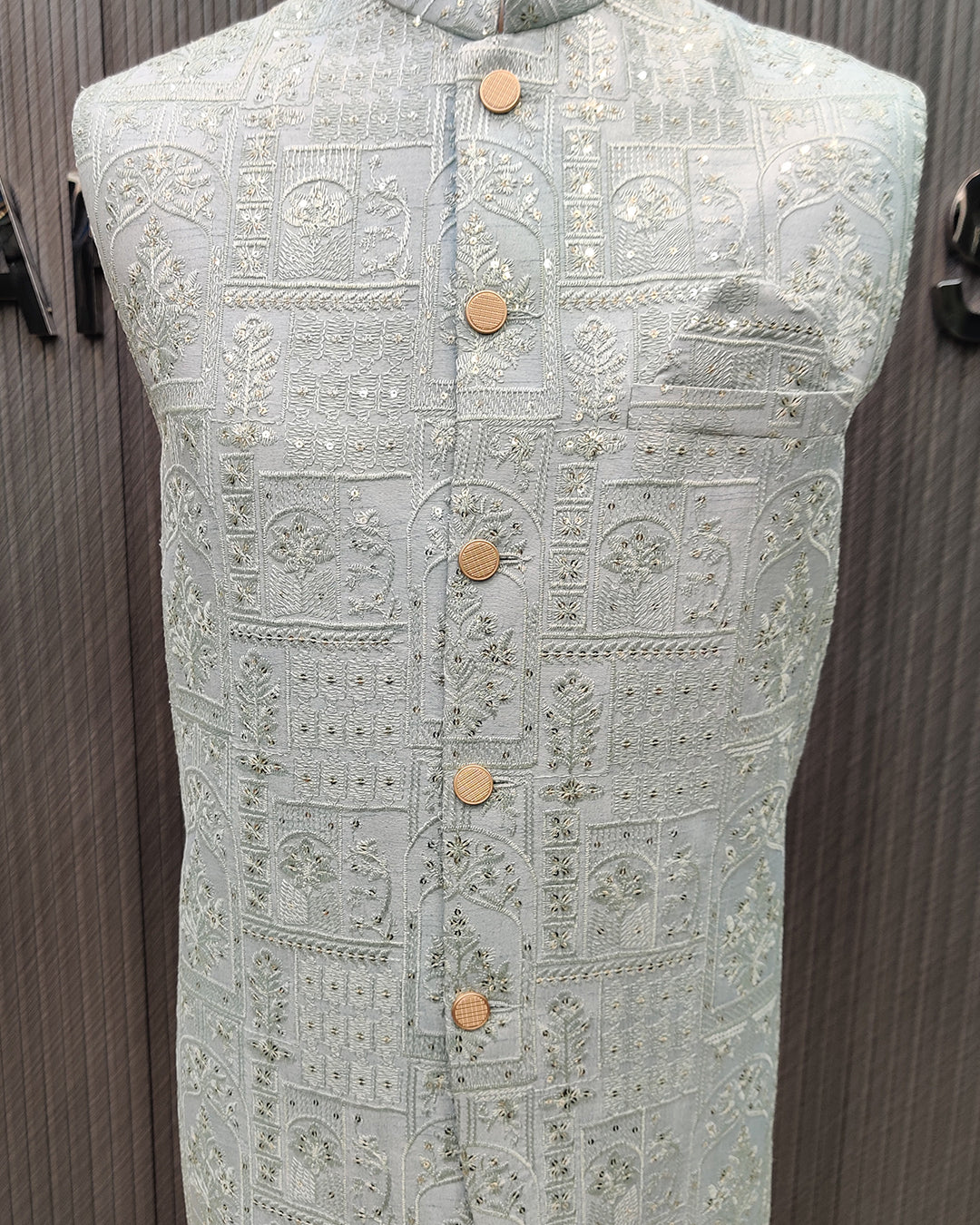 Frosy Blue Embroidered Waistcoat with Kurta Pajama