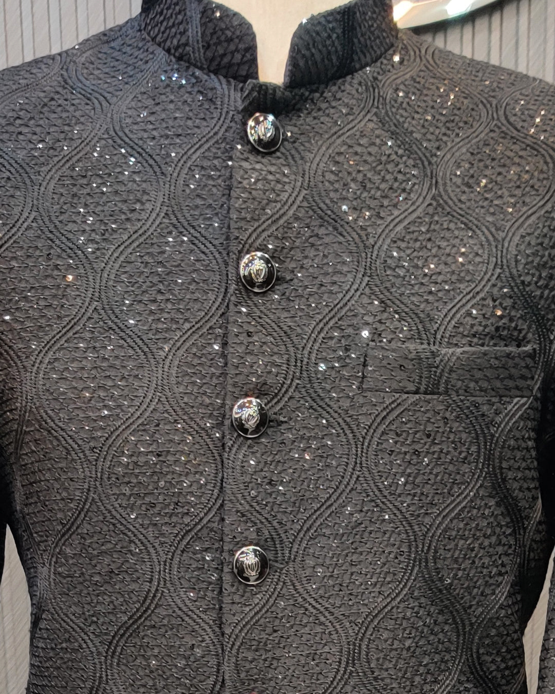 Black Textured Sherwani | Premium Men’s Formal Wear