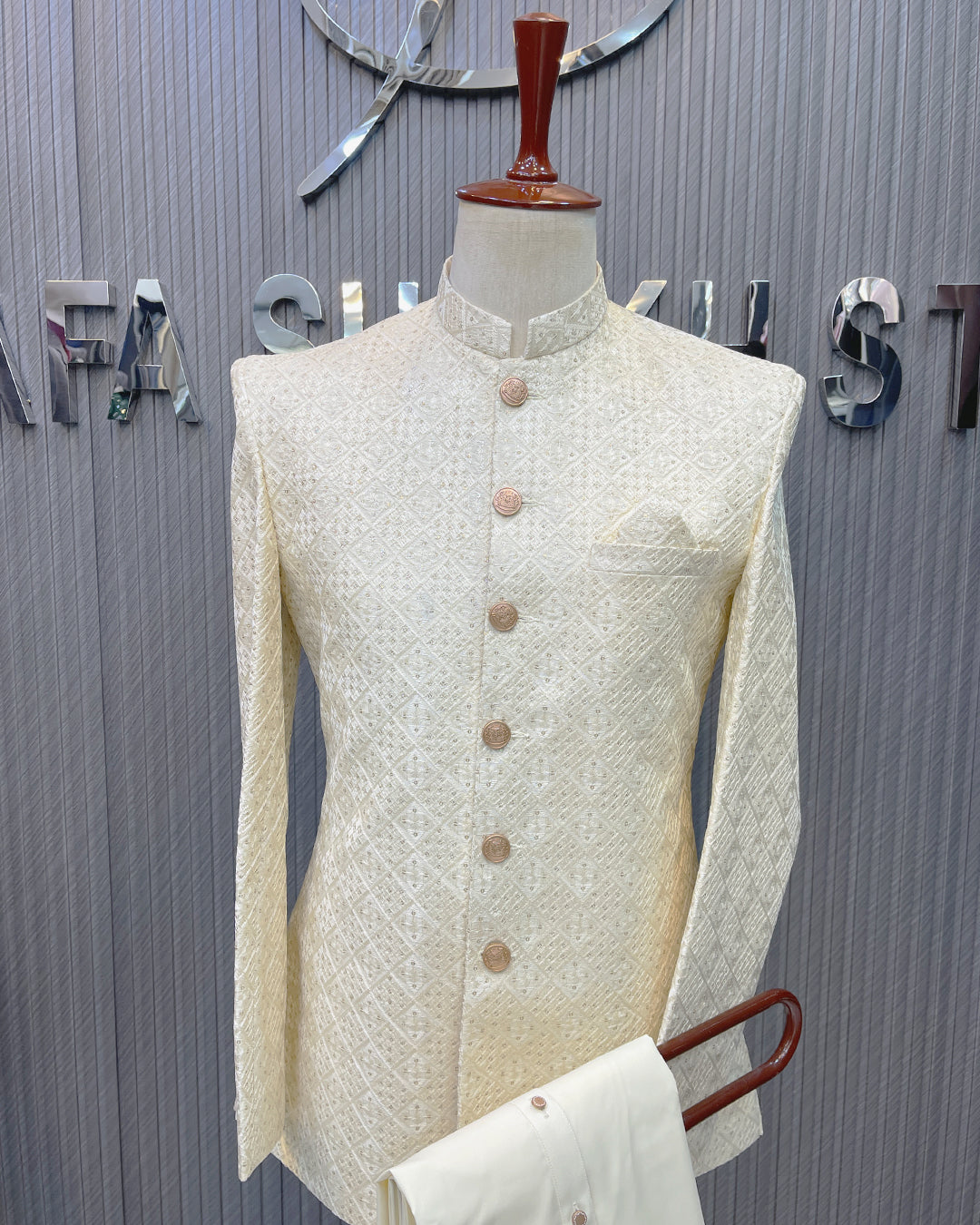 Ivory Textured Prince Coat