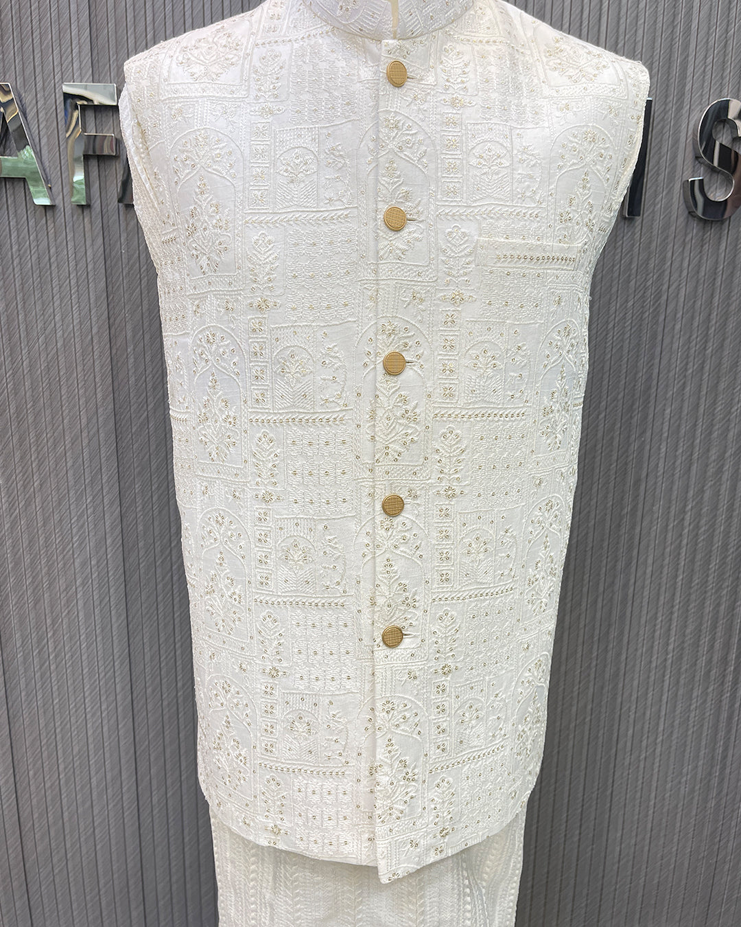 White Embroidered Waistcoat with Kurta Pajama