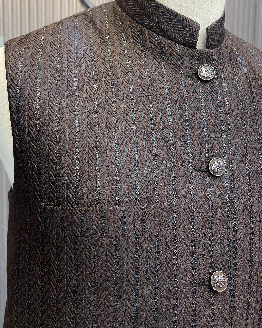 Dark Brown Handwork Waistcoat – Premium Men’s Traditional Wear
