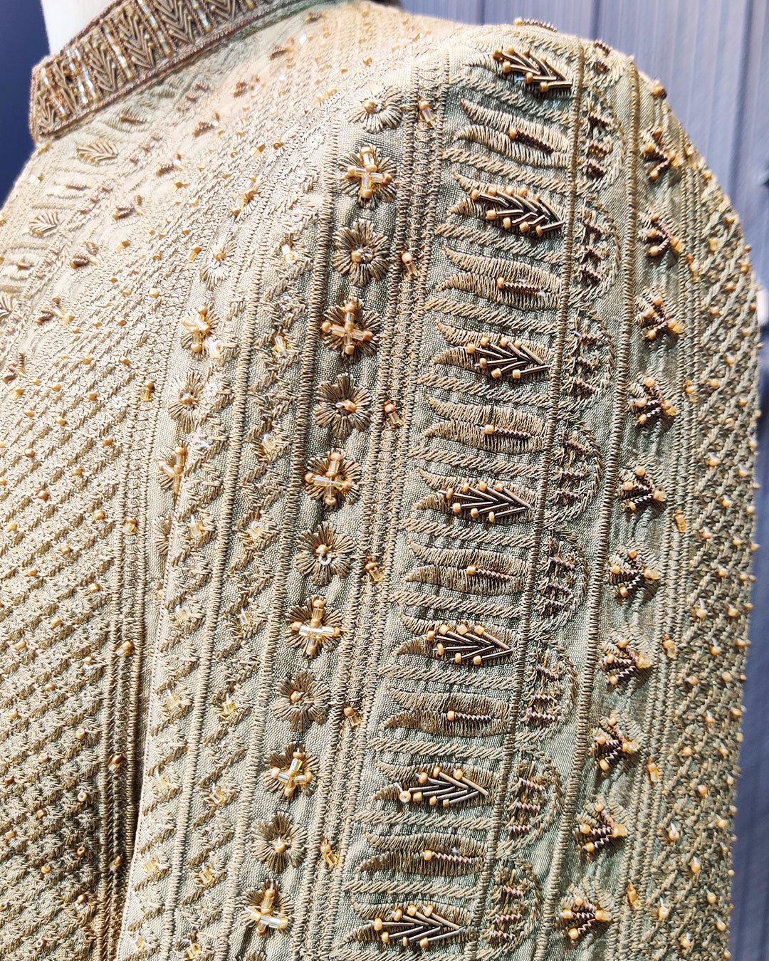 Luxury Golden Embroidered Prince Sherwani with Matching Turban