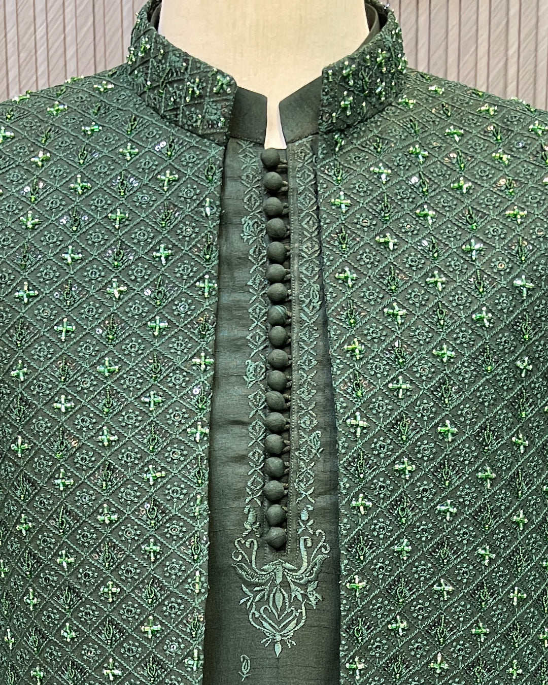 Full Green Embroidered Prince Coat – Premium Men’s Traditional Wear