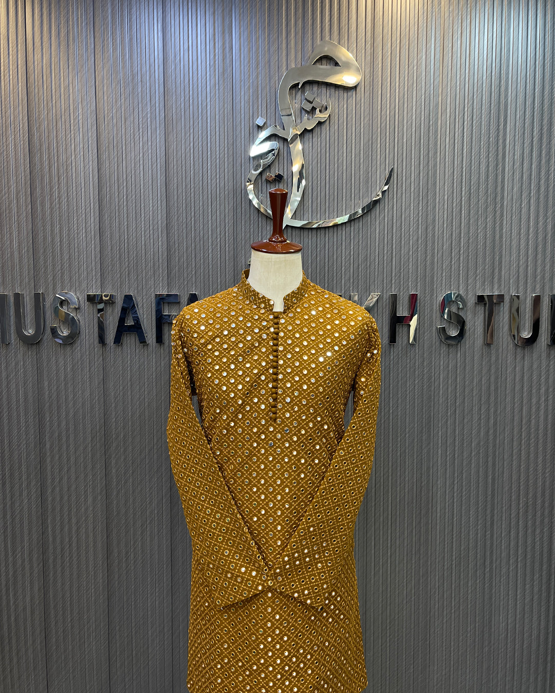 Mustard Gold Embroidered Kurta Pajama – Premium Men’s Festive Wear