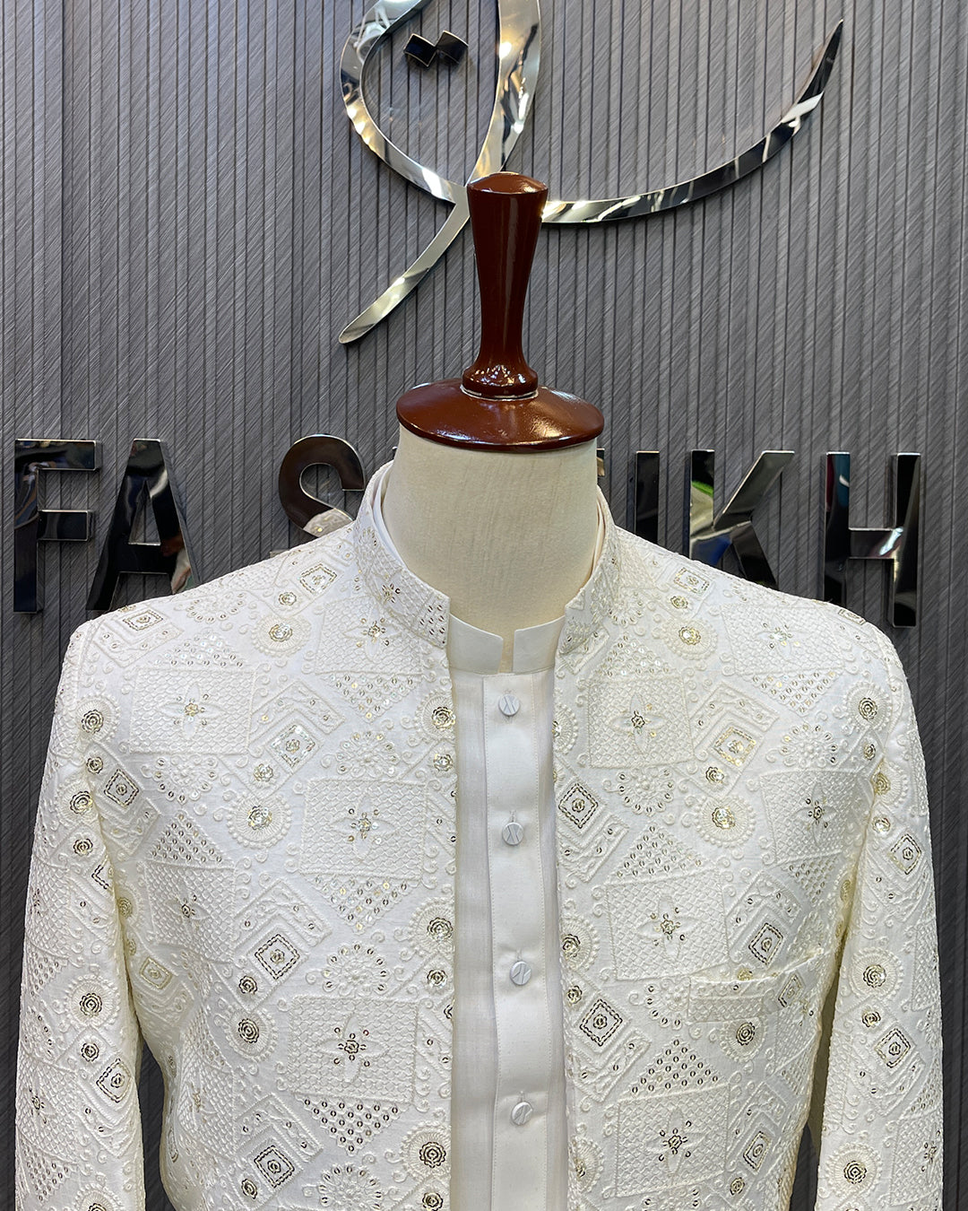 White Textured Prince Coat – Premium Men’s Traditional Wear