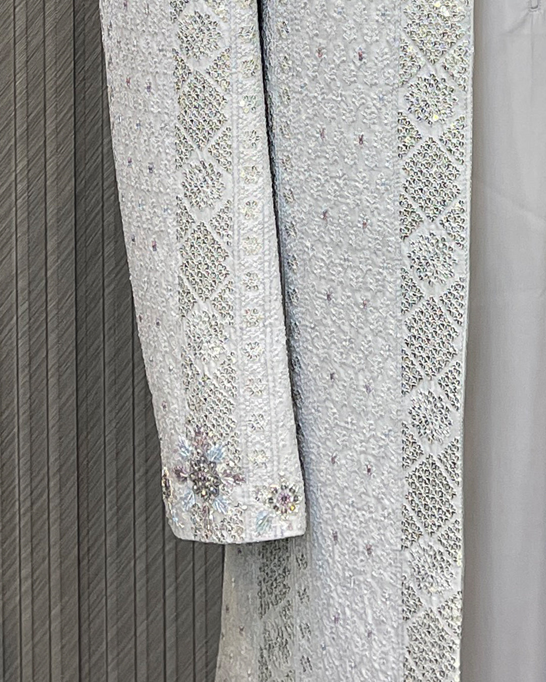 Silver Ivory Embroidered Open Prince Coat