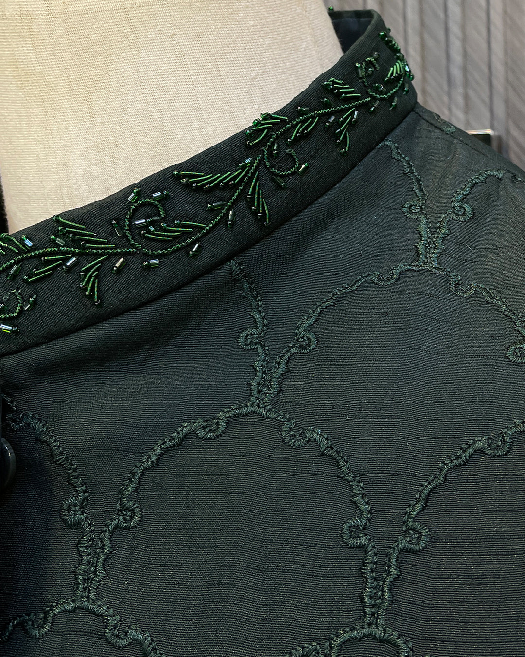 Dark Green Floral Embroidered Waistcoat – Premium Men’s Traditional Wear