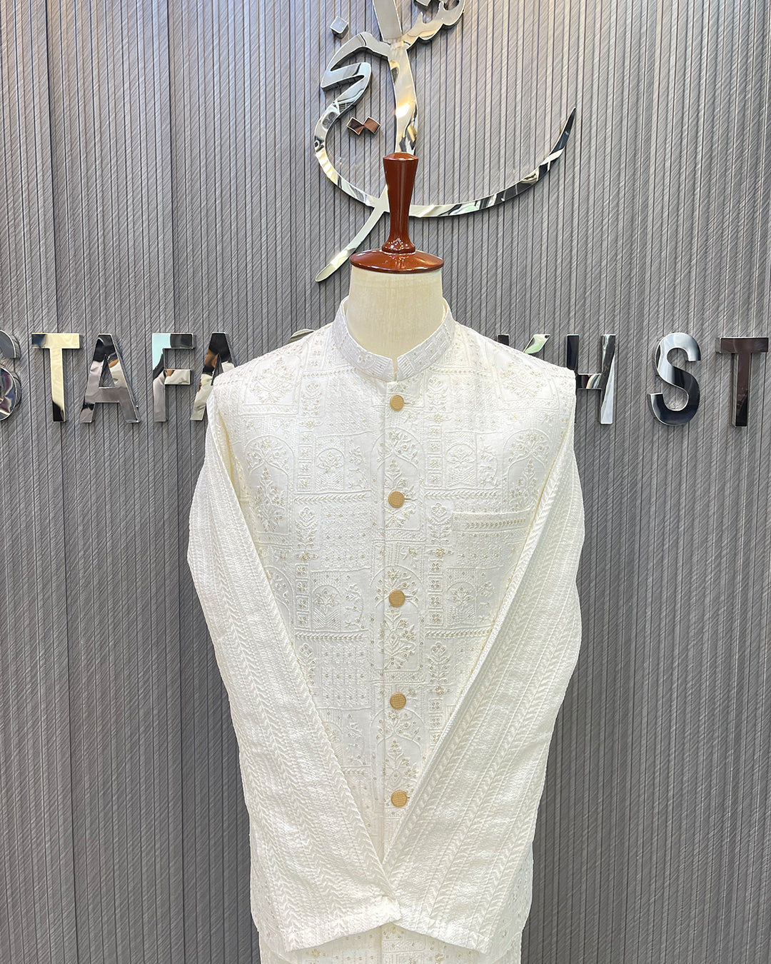 White Embroidered Waistcoat with Kurta Pajama
