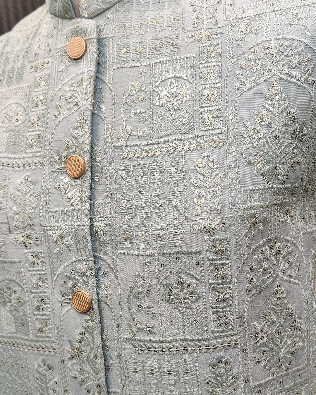 Frosy Blue Embroidered Waistcoat with Kurta Pajama