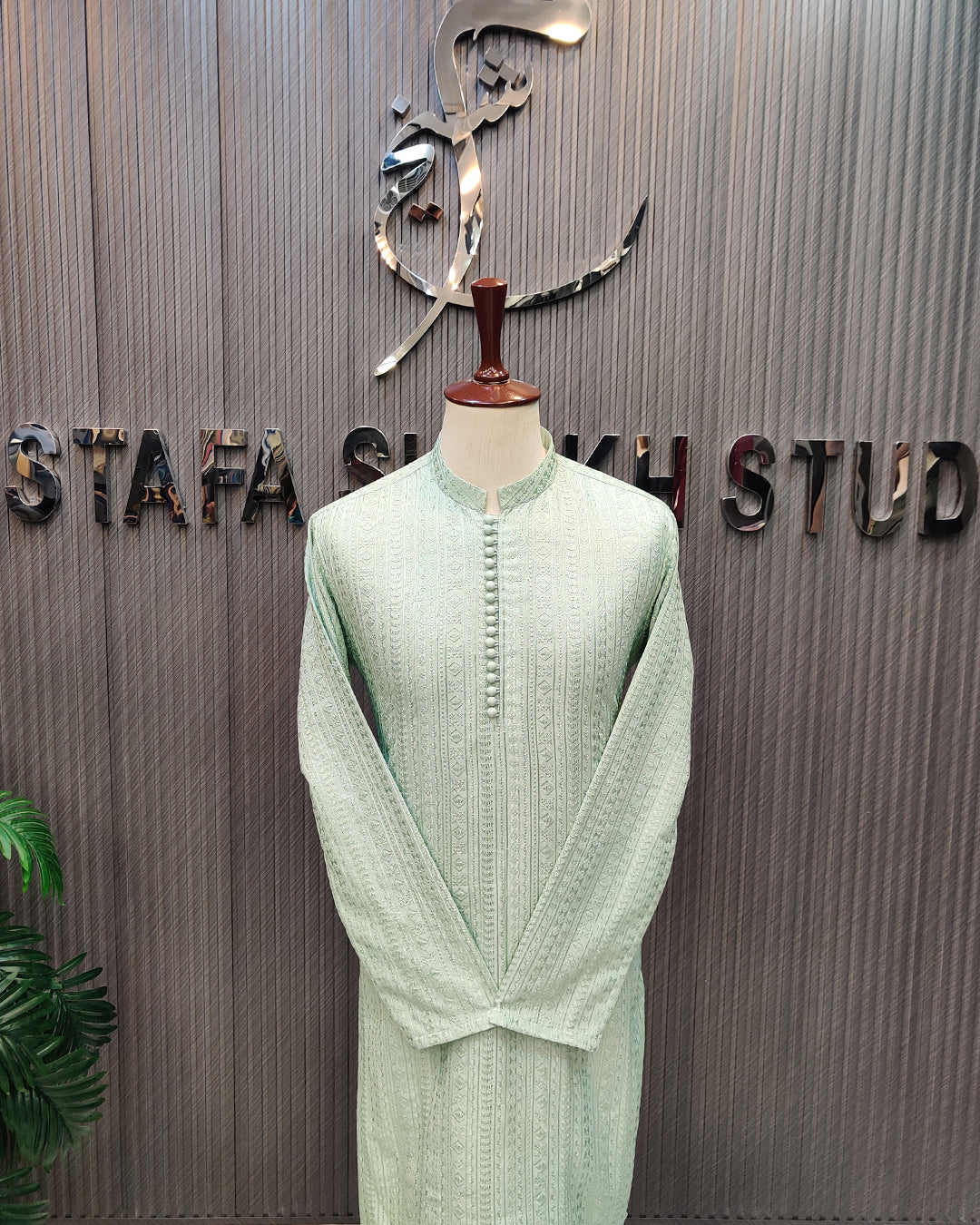 Mint Green Textured Kurta Pajama – Premium Men’s Traditional Wear