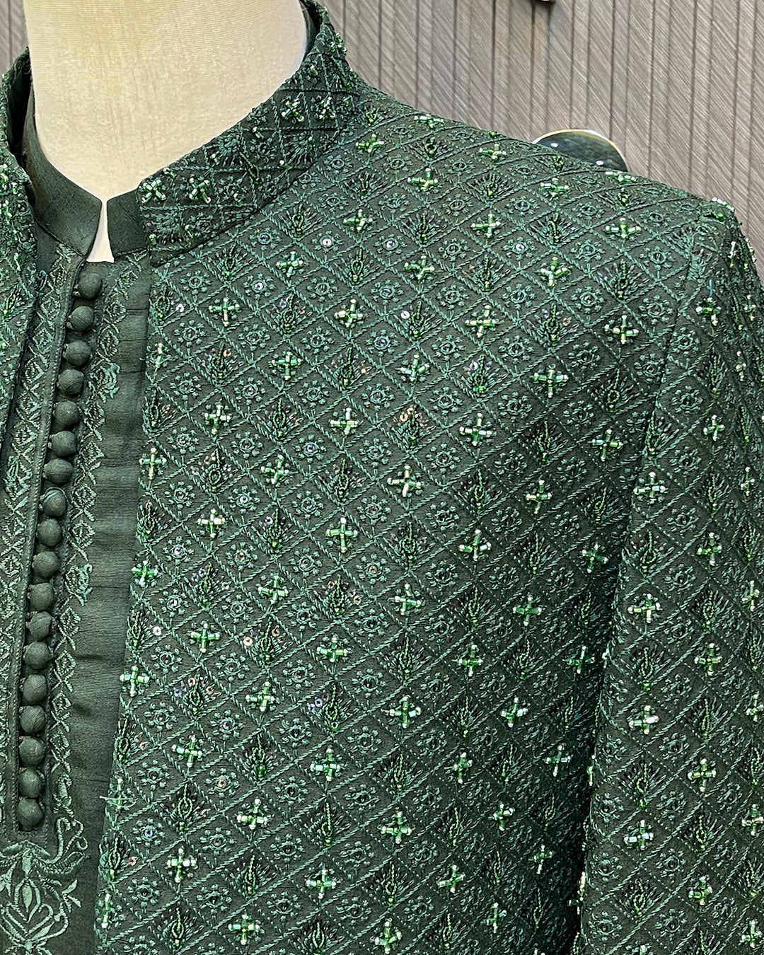 Full Green Embroidered Prince Coat – Premium Men’s Traditional Wear