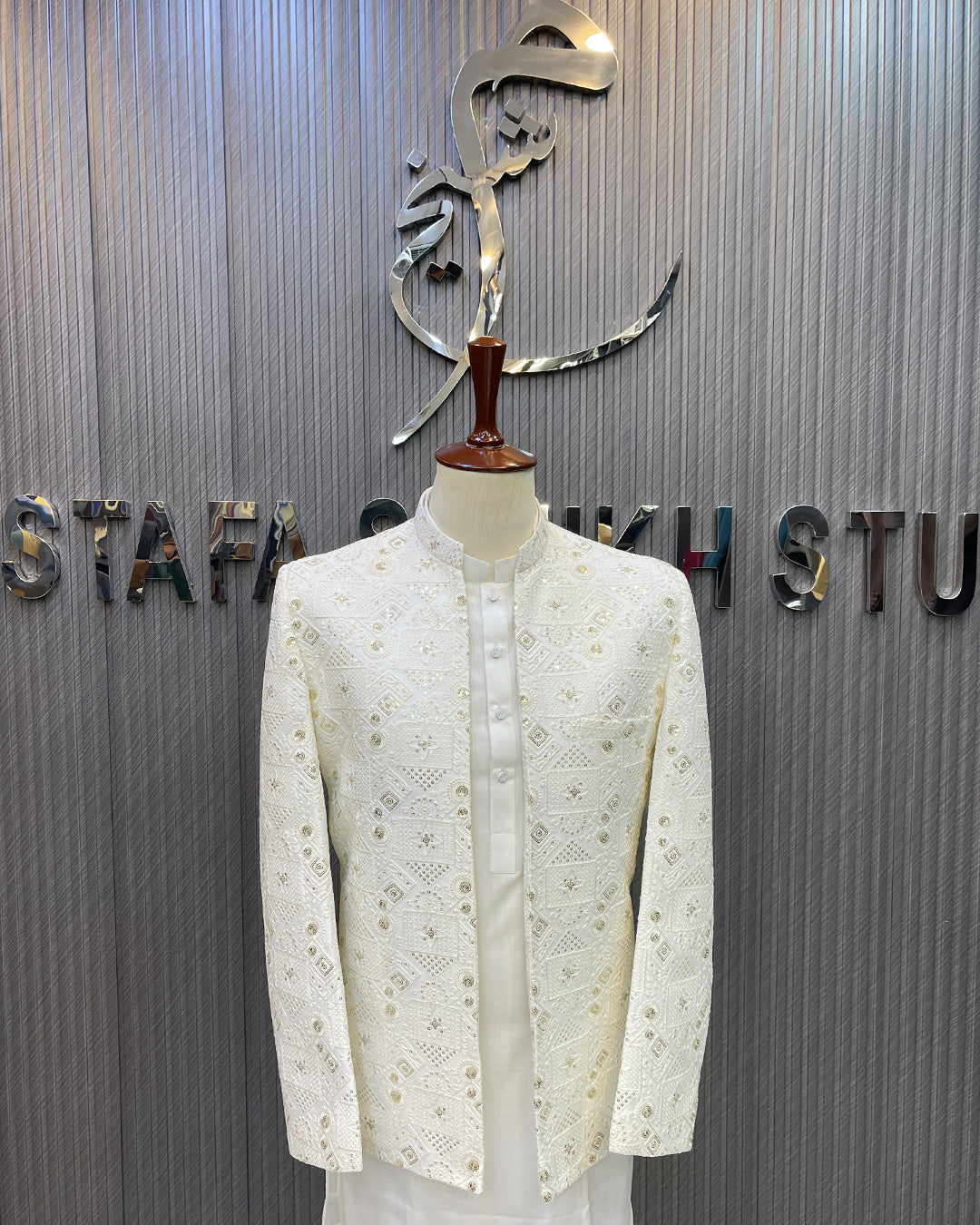 White Textured Prince Coat – Premium Men’s Traditional Wear